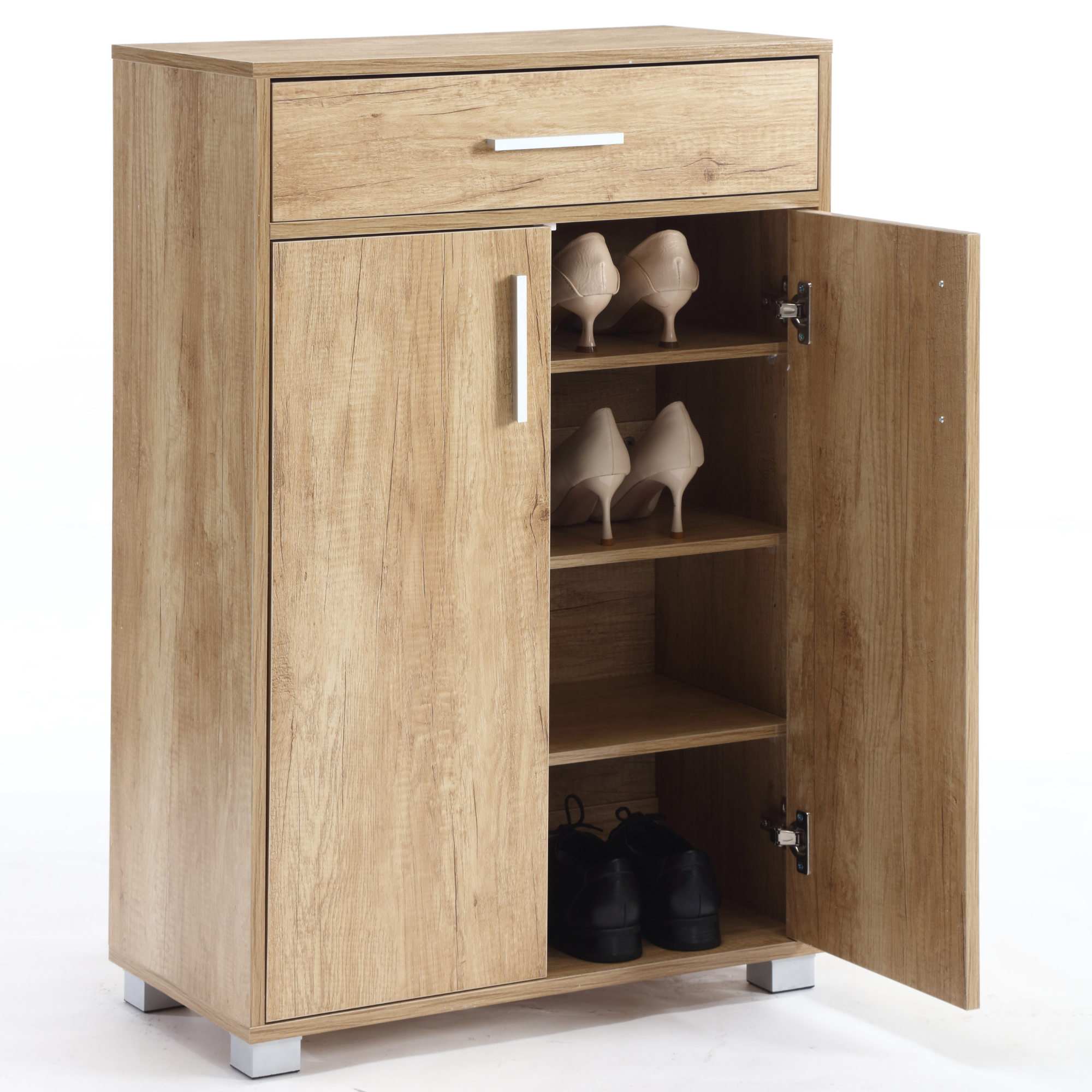 Scarpiera Salvaspazio In Legno Melaminico - 2 Ante E 1 Cassetto, 63x33x95 Cm, Colore Rovere - Foto 13