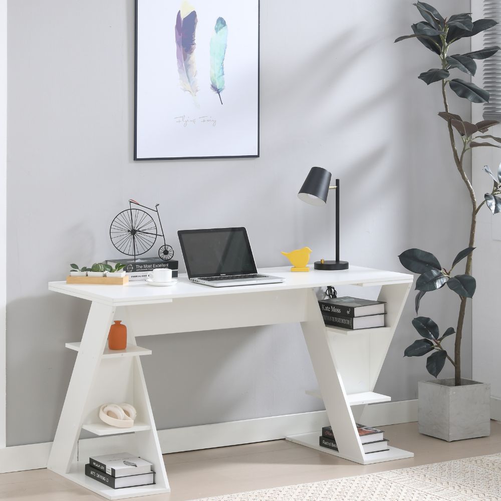 Scrivania SoBuy Con Ripiani E Porta PC – Tavolo Computer 102x49x117 Cm, Bianco, Capacità 50 Kg