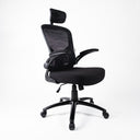 UNI EN 1335 Certified Ergonomic Black Office Chair with Folding Armrests, Lumbar Support, Adjustable Headrest