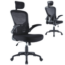 ZIK Silla de Oficina Ergonómica Negra con Reposabrazos Plegables, Soporte Lumbar, Reposacabezas Ajustable