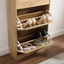 Slim Space-Saving Entrance Shoe Rack, 4 Doors, Modern Oak – 63x24x155h