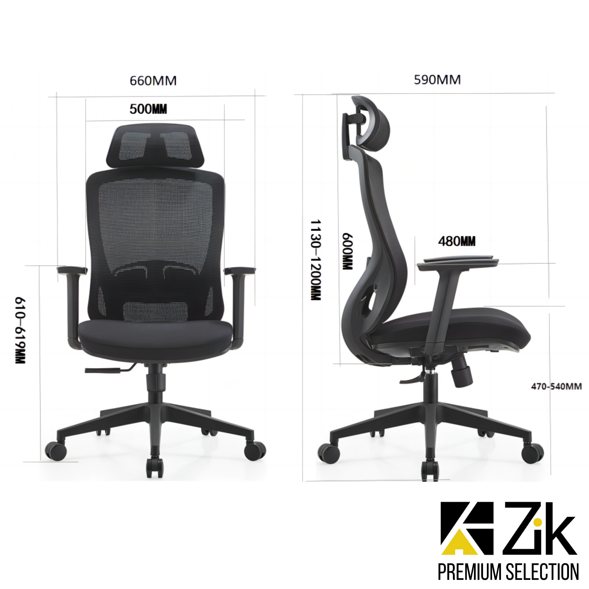 Chaise de bureau blanche ZIK, avec accoudoirs rabattables, soutien