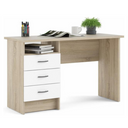 Bureau, table d'ordinateur PC, 3 tiroirs en bois blanc et chêne - 48x120x72