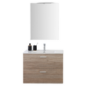 Mobile Bagno Sospeso con Lavabo in Ceramica e Specchio con Lampada LED (Rovere)