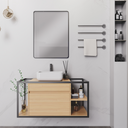 Suspended bathroom cabinet 100 cm. Oak and Black with countertop washbasin and mirror mod. BERLIN