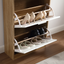 Space-saving entrance shoe rack, 4 doors, modern oak and white - 63x24x155h