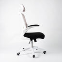 Silla de oficina blanca ergonómica certificada UNI EN 1335 con reposabrazos plegables, reposacabezas oscilante y soporte lumbar - Zik