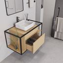 Mobile Bagno Sospeso 100 cm. Rovere e Nero con Lavabo da Appoggio e Specchio mod. BERLIN