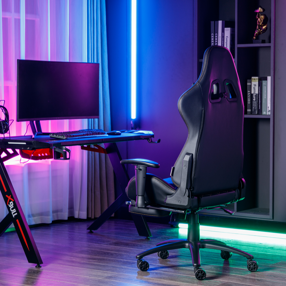 Silla Gaming Con Reposapiés - Acolchada, Ajustable En Altura, Soporta 110 Kg - Negro Y Azul