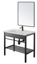 Mueble de Baño con Lavabo de Cerámica, Espejo y Sifón, Compartimento de Almacenamiento, en Acero - 60 cm Negro