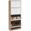 Space-saving entrance shoe rack, 4 doors, modern oak and white - 63x24x155h