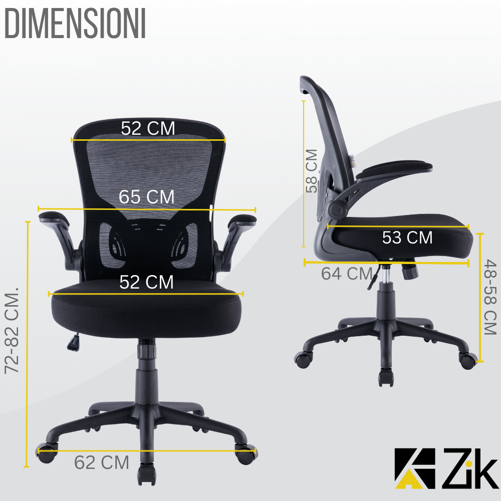 Chaise de bureau blanche ZIK, avec accoudoirs rabattables, soutien