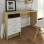 Bureau, table d'ordinateur PC, 3 tiroirs en bois blanc et chêne - 48x120x72