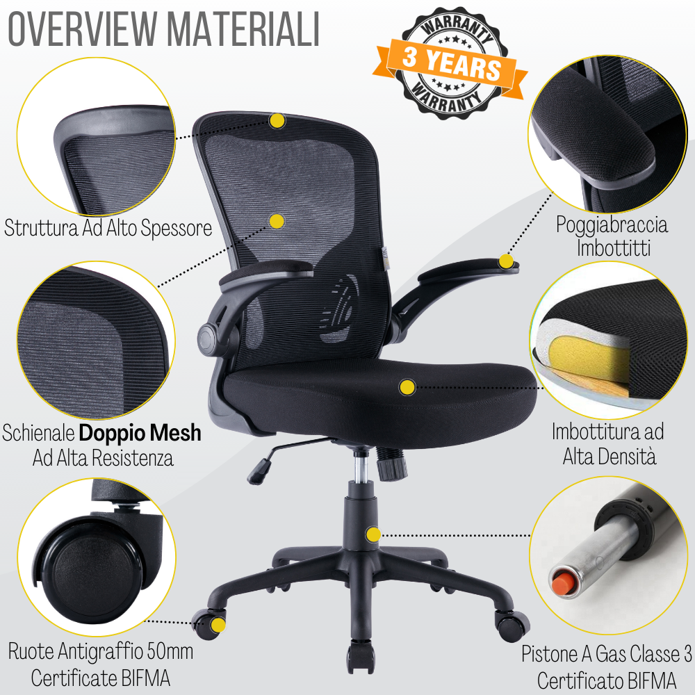 ZIK White Office Chair, with Foldable Armrests, Lumbar Support
