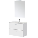 Suspended Bathroom Cabinet with Ceramic Washbasin and Mirror with LED Lamp (White) 