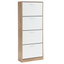 Space-saving entrance shoe rack, 4 doors, modern oak and white - 63x24x155h