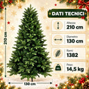 Albero di Natale Artificiale Abete Realistico Folto e Verde cm 210 in PVC e PE con Base in Metallo