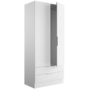 Armadio Guardaroba 2 Ante 2 Cassetti, Mobile Appendiabiti Multiuso in Legno, Bianco – 82x46x184 cm