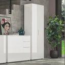 Armadio Multiuso 2 Ante 6 Ripiani Scarpiera Salvaspazio Mobile in Legno FSC Bianco - 200x70x37 cm