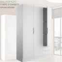 Armadio Guardaroba 3 Ante 2 Cassetti Mobile Multiuso Salvaspazio in Legno 119x46x184 cm – Bianco