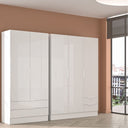 Armadio Guardaroba 3 Ante 2 Cassetti Mobile Multiuso Salvaspazio in Legno 119x46x184 cm – Bianco