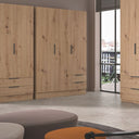 Armadio Guardaroba 3 Ante 2 Cassetti con Ripiani Mobile Multiuso Salvaspazio in Legno FSC 119x46x184 cm – Rovere