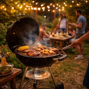 Barbecue da giardino esterno grill in acciaio con coperchio e ruote