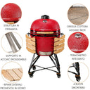 Barbecue a carbonella bbq grill in acciaio con ruote e ripiani laterali per giardino veranda terrazzo rosso