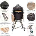 Barbecue a carbonella bbq grill in acciaio con ruote e ripiani laterali per giardino veranda terrazzo nero