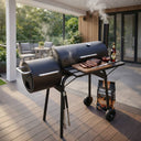 Barbecue carbonella bbq carbone affumicatore con ruote e termometro per giardino esterno