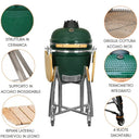 Barbecue a carbonella bbq grill in acciaio con ruote e ripiani laterali per giardino veranda terrazzo verde