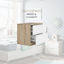 Comodino 2 Cassetti, Mobile Camera da Letto con Testiera, Tavolino da Notte Design Moderno, in Legno Truciolare, 50x38x45h cm – Bianco e Rovere