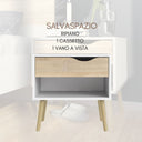 Comodino con Cassetto e Vano a Vista, Mobile Camera da Letto Moderno, Tavolino con Gambe – Bianco e Rovere 50x39x49 cm