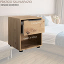 Comodino Camera da Letto 1 Cassetto e Vano a Vista, Tavolino da Notte in Legno Melaminico FSC, Moderno, 38x35x44 cm - Rovere