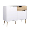 Credenza Mobile Cucina Multiuso, Madia 2 Ante 1 Cassetto con Ripiani, in Legno MDF - Bianco e Rovere 98x39x81 cm