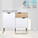 Credenza Mobile Cucina Multiuso, Madia 2 Ante 1 Cassetto con Ripiani, in Legno MDF - Bianco e Rovere 98x39x81 cm