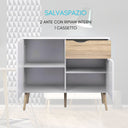 Credenza Mobile Cucina Multiuso, Madia 2 Ante 1 Cassetto con Ripiani, in Legno MDF - Bianco e Rovere 98x39x81 cm