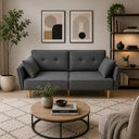 Divano letto 2 posti trasformabile imbottito con cuscini coordinati design moderno soggiorno e salotto gambe in legno