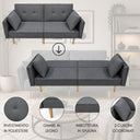 Divano Letto Trasformabile 2 Posti con Cuscini Imbottitura in Spugna Design