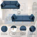 Divano Letto Trasformabile 2 Posti con Cuscini Imbottitura in Spugna Design