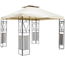 Garden Gazebo 3x3 Polyester Sheet 220 g/m2 Ecru, Painted Steel Structure, Double Roof with Decorated Side Panels