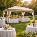 Gazebo da giardino 3x4 con tende e zanzariera in poliestere beige struttura in acciaio