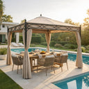 Gazebo da giardino 3x3 telo e zanzariera in poliestere beige struttura in acciaio verniciato