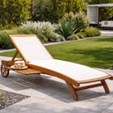 Lettino prendisole sdraio giardino esterno con ruote in legno e textilene