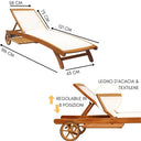 Lettino prendisole sdraio giardino esterno con schienale regolabile in legno e textielene outdoor