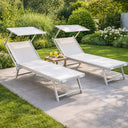 Lettino prendisole da giardino con cuscino e tettuccio schienale reclinabile in textilene