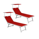 Set 2 Lettino prendisole da giardino esterno sdraio con tettuccio e schienale regolabile