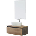 Mobile Bagno Sospeso con Lavabo da Appoggio e Specchio 1 Cassetto Salvaspazio in Legno  80 cm - Rovere di Bordeaux