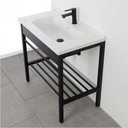 Mueble de Baño con Lavabo de Cerámica, Espejo y Sifón, Compartimento de Almacenamiento, en Acero - 60 cm Negro