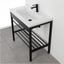 Mobile Bagno con Lavabo in Ceramica, Specchio e Sifone, Vano Portaoggetti, in Acciaio - 60 cm Nero